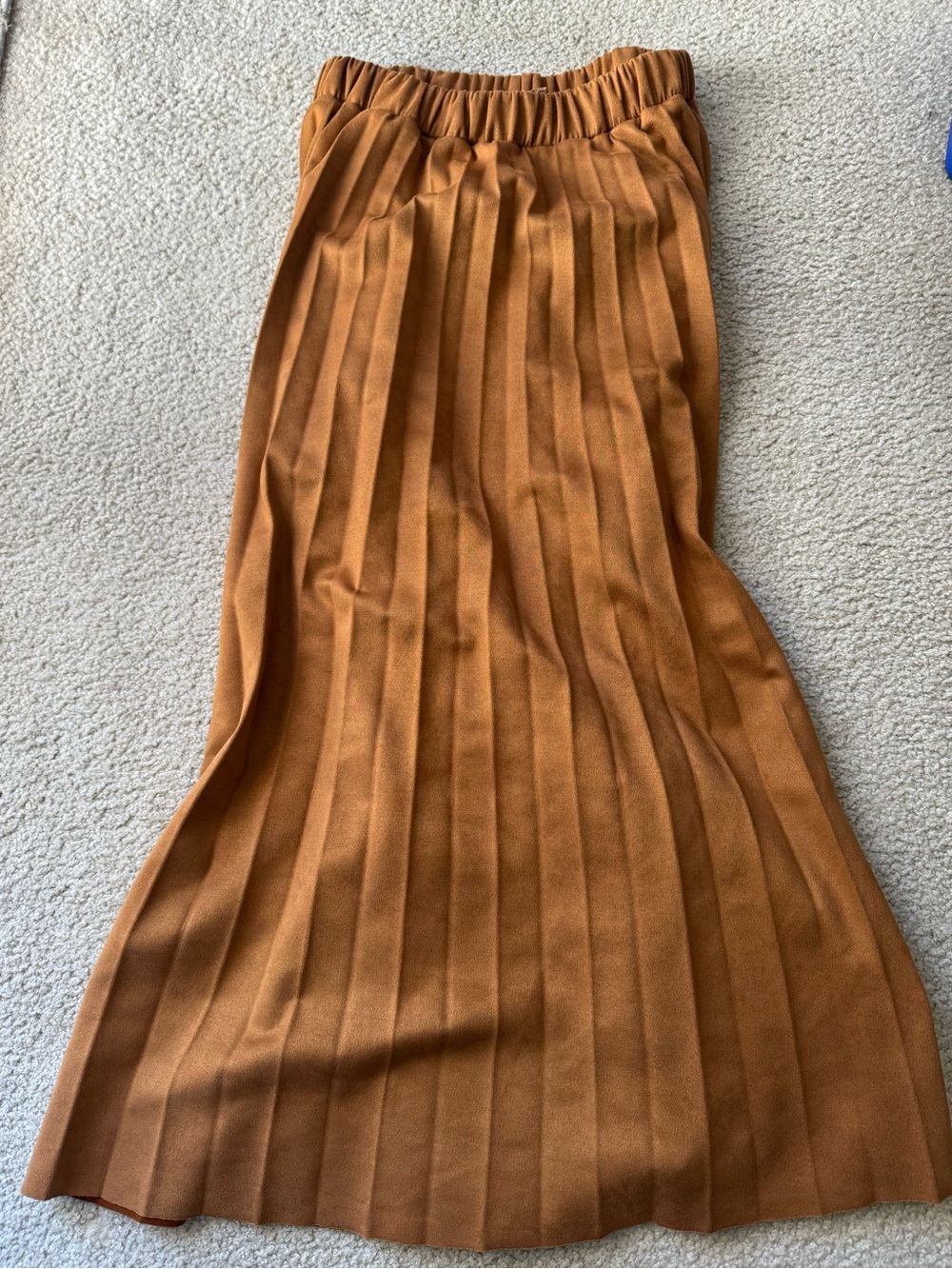 Pleated Maxi Skirt in Camel Brown - Elastic Waist casual business